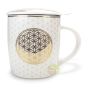 Tasse à thé fleur de vie doré en céramique 3 pièces avec filtre inox amovible