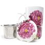Peonia rose mug avec poignée et filtre inoxydable amovible et couvercle assorti