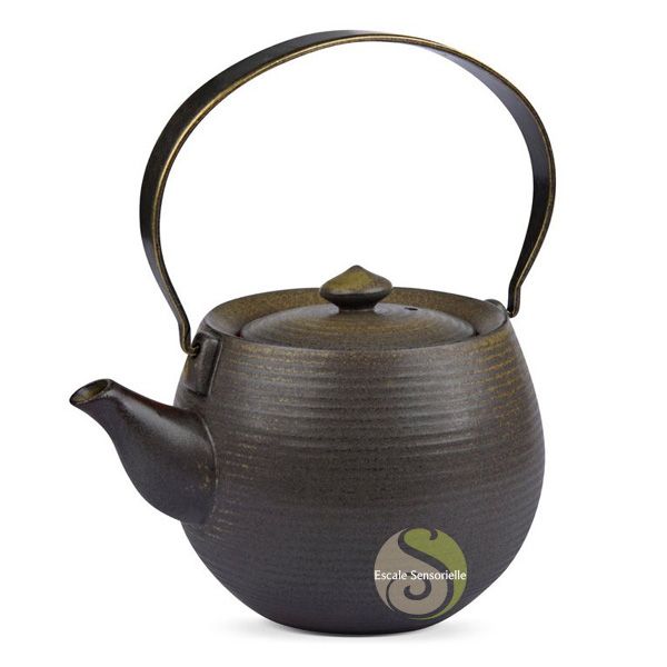 MIAMIO - Théière en céramique de 1000 ml avec infuseur et tasses/passoire à  thé, 4 tasses à thé en céramique (300 ml), soucoupes en bambou/poignée pour  la maison et le bureau (Noir) 
