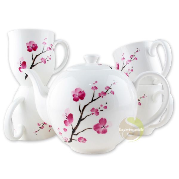 Théière porcelaine fleurs de cerisier service 5 pièces service à thé