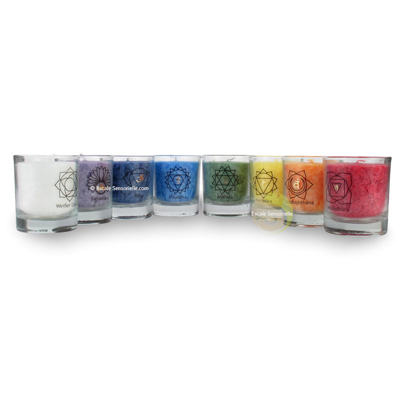 8 bougies chakras stearine végétale naturelle sans parfum