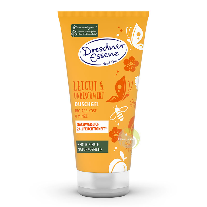 Gel douche certifié Natrue abricot et menthe Dresdner Essenz léger & sans soucis