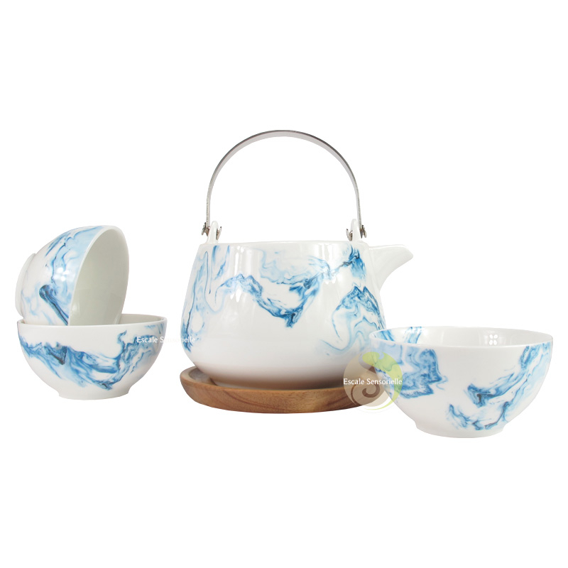Service à thé aqua céramique aux décors aquatiques
