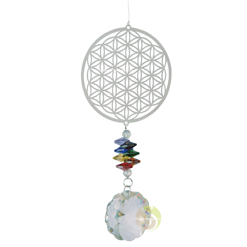 Fleur de vie mobile suspension feng shui vent et cristal