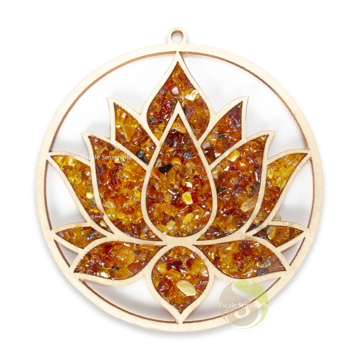 Attrape-soleil ambre et bois fleur de lotus décoration naturelle