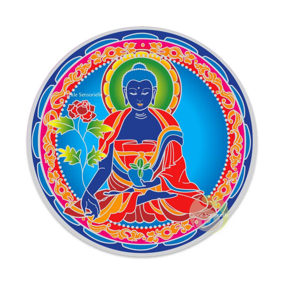 Autocollant vitrail Bouddha médecine attrape soleil coloré - Escale  Sensorielle