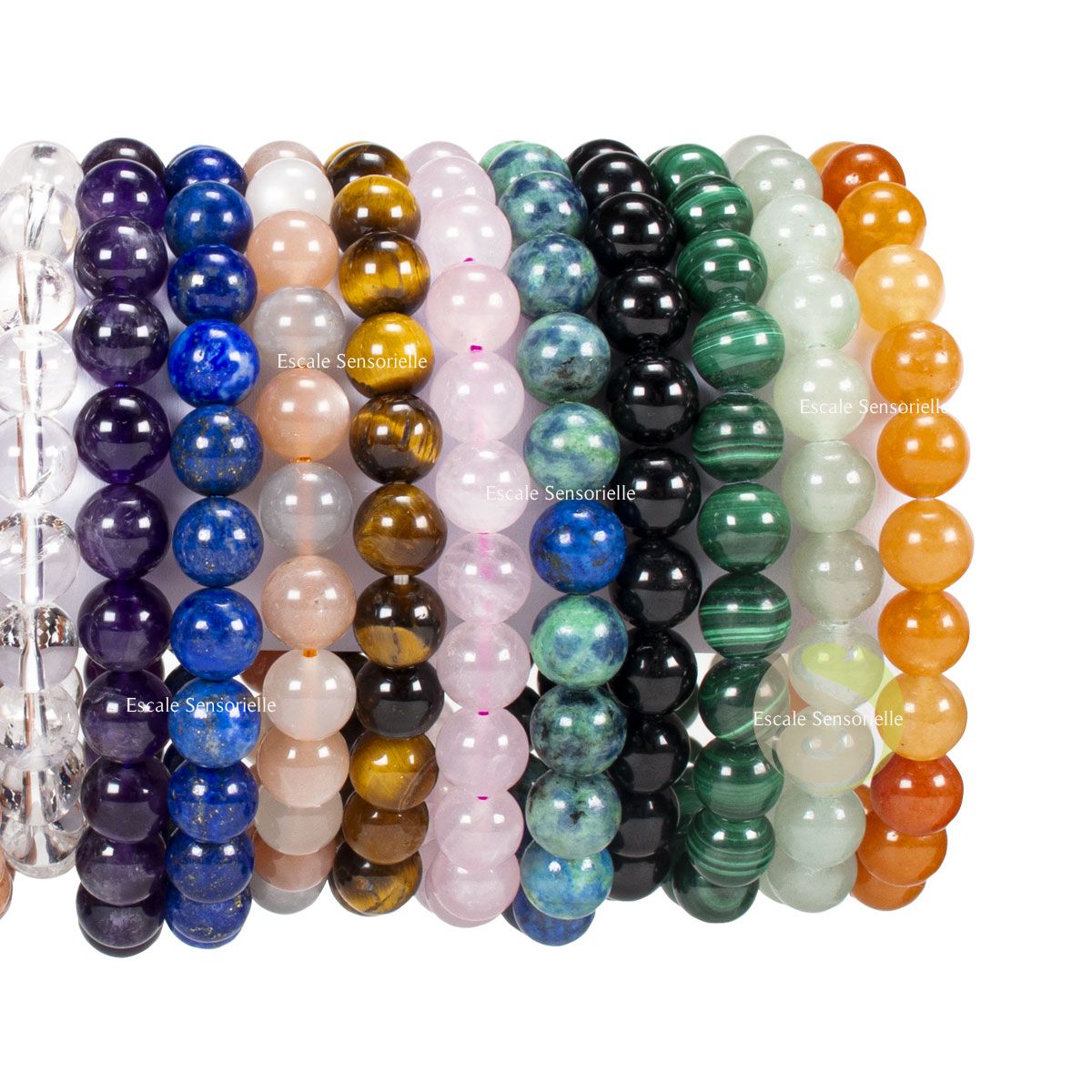 Bracelet élastique perles en bois et pierre de lune - Perles & Co