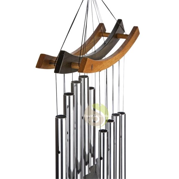 Carillon 18 tubes spirale argent 89cm métal instrument musical déco zen -  Escale Sensorielle