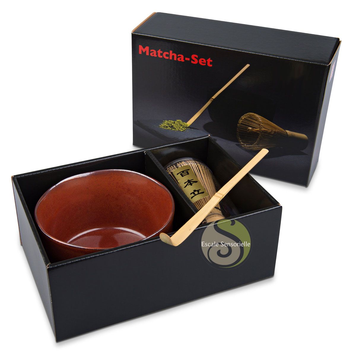 Tea ceremony matcha box with chawan chashaku and chasen - Escale