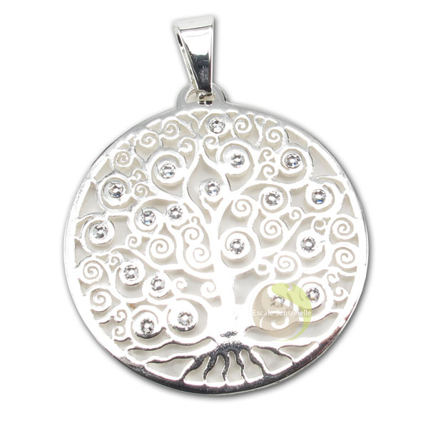 Arbre du monde pendentif argenté Swarovski vie Yggdrasil
