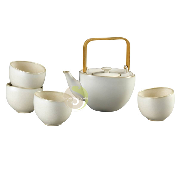 Service à thé luxe porcelaine beige 5 pièces