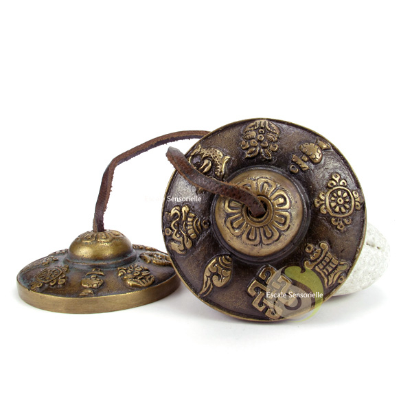 Tingsha cymbales tibétaines 8 symboles auspicieux