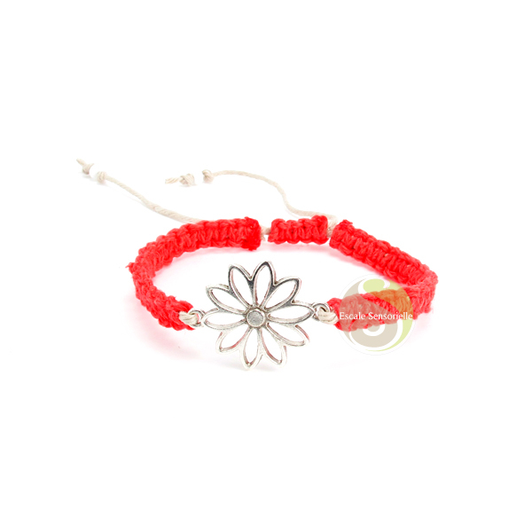 bracelet naturel corail chanvre charme fleur daisy fabrication artisanale