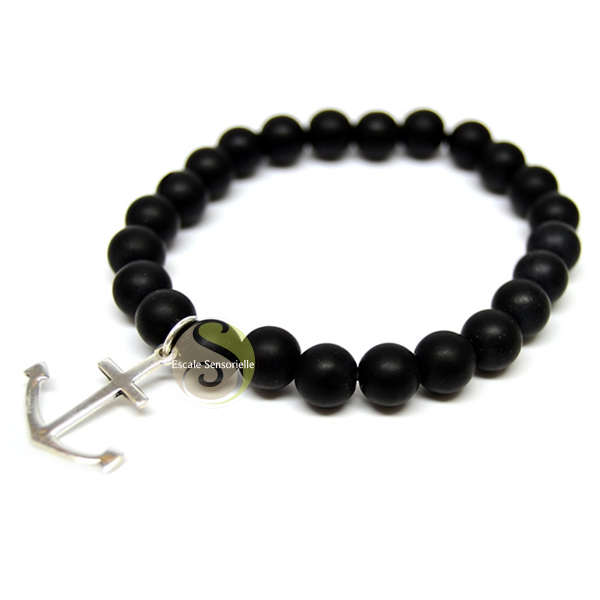 Ancre marine bracelet onyx mat protection bijou argent 925e