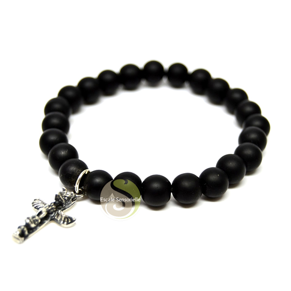 Totem charm argent 925ème bracelet onyx noir bijoux homme femme