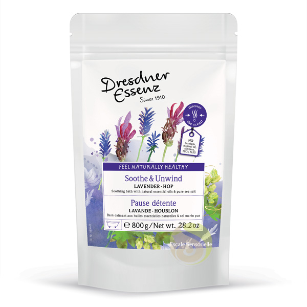 Bain calmant sel aux huiles essentielles lavande houblon Dresdner Essenz 800g