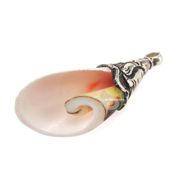 Conque signe auspicieux tibétain bouddhiste pendentif argent 925e
