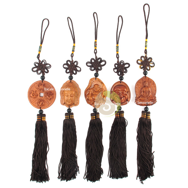 Suspension feng shui bois coton Bouddha porte bonheur