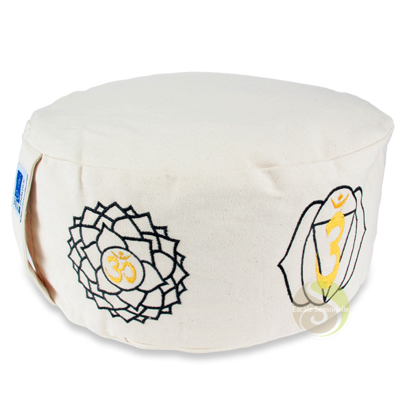 Coussin 7 chakras beige clair 36 cm brodé pour méditer