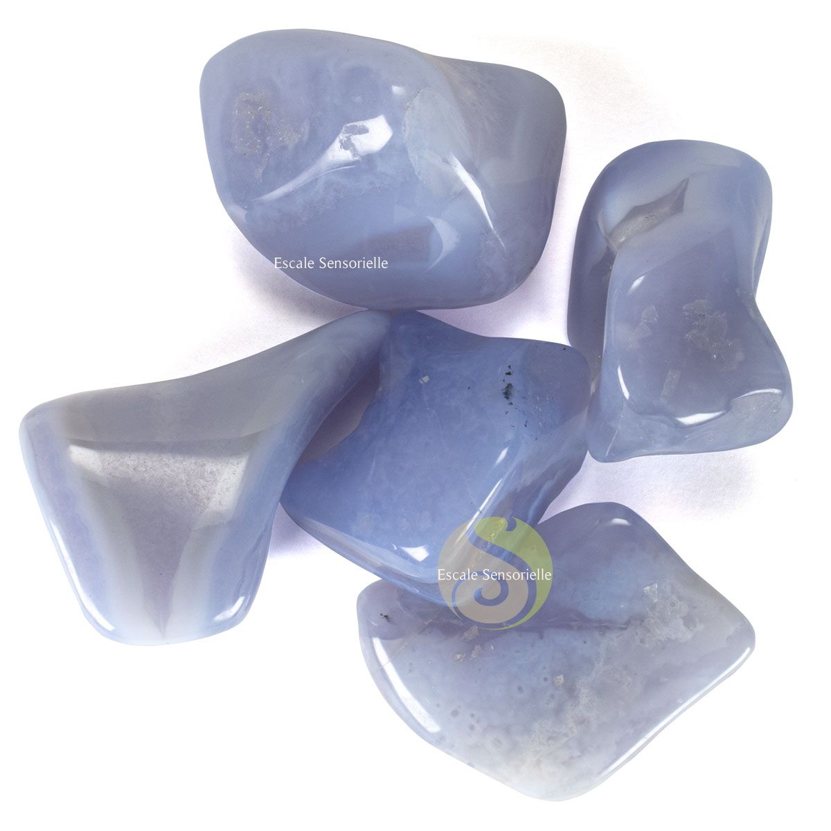 Calcédoine bleue Malawi pierre naturelle roulée collection lithothérapie 