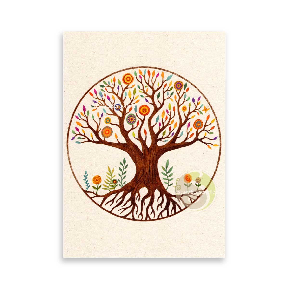 Carte postale arbre de vie en papier FSC et encre végétale naturelle