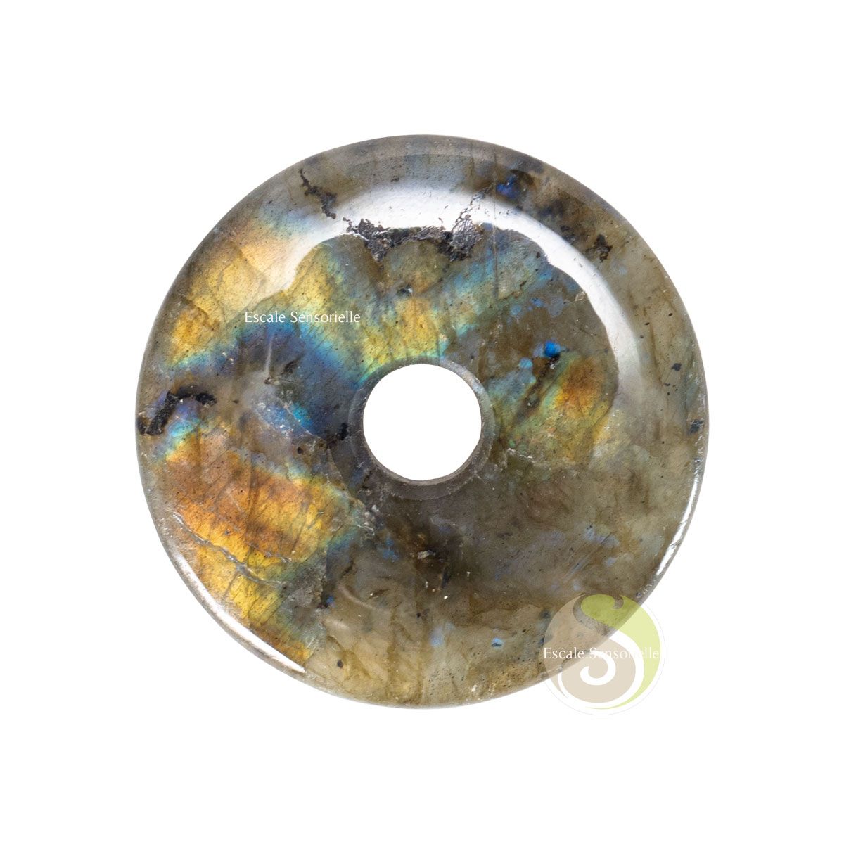 Pendentif labradorite donut 35mm pierre naturelle bijoux pi chinois
