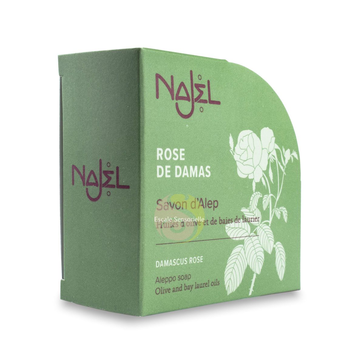 Savon d'Alep rose de Damas bio Najel 100g à huile d'olive baies de laurier