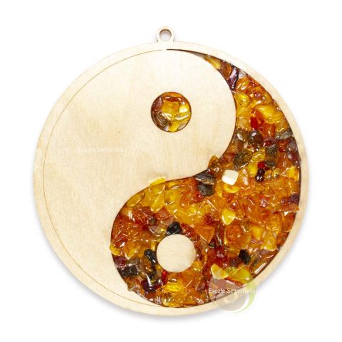 Attrape-soleil ambre et bois symbole yin yang