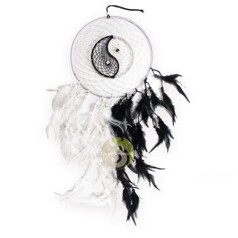 Attrape rêves yin yang noir et blanc diamètre 28cm
