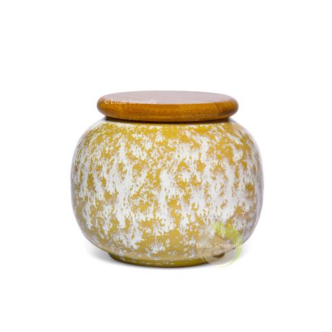 Boite beige marbré à thé 280ml céramique Jianzhang  couvercle bois