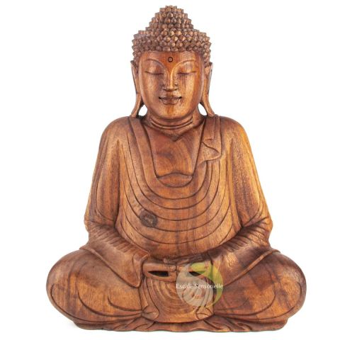 Représentation Bouddha en bois de suar 40 cm assis méditation