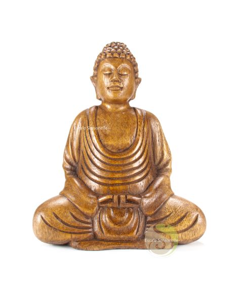Représentation Bouddha méditation assis lotus 20 cm bois suar