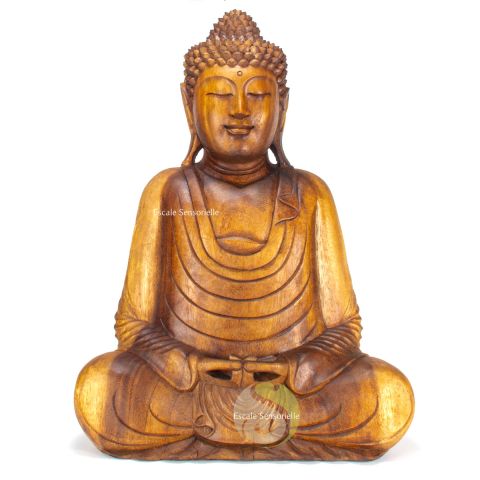 Bouddha bois méditation statue 43 cm bois de suar pièce unique