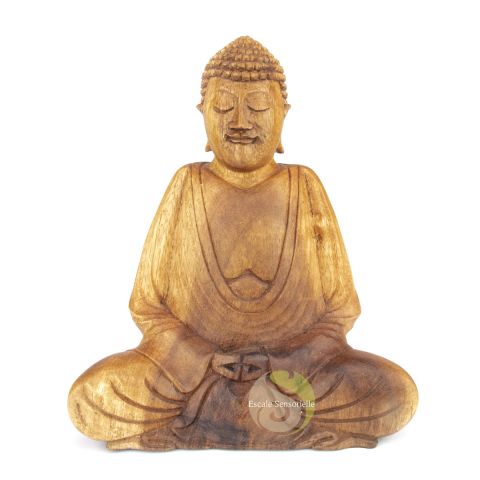 Bouddha bois assis statue méditation 20cm - Escale Sensorielle