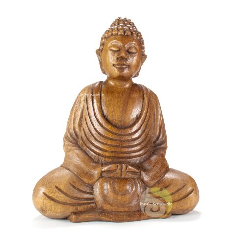 Statue Bouddha en bois méditation 21 cm Escale Sensorielle