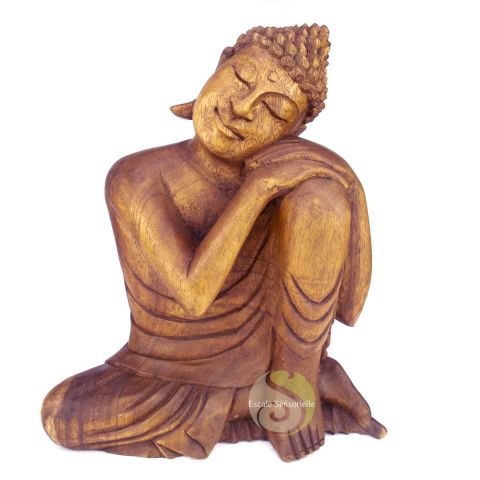 Bouddha rêveur bois de suar 30cm fabrication artisanale