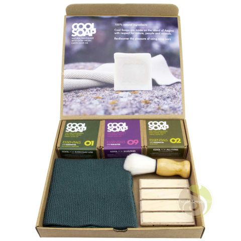 Box rasage Cool soap peaux sèches The Cool Project savons naturels serviette bleu