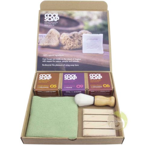 Kit de rasage Cool Soap peaux grasses coffret 3 savons blaireau et serviette bio