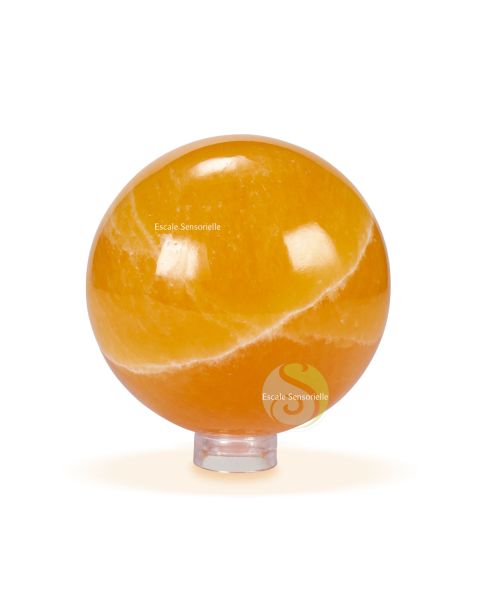 Calcite orange pierre naturelle en sphère polie de 57 mm