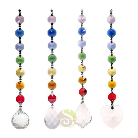 Cristal Feng Shui 100% cristal avec chaîne acier et perles multicolores