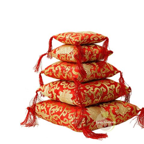Coussin bol chantant tibétain Lotus rouge & or