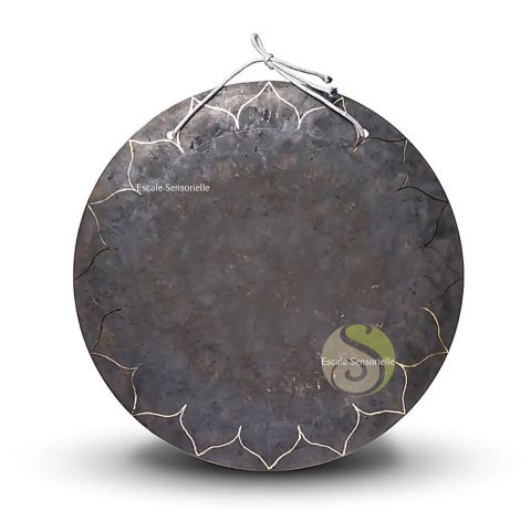 Gong lotus noir Ø 55 cm bronze à suspendre pour yoga ou méditation