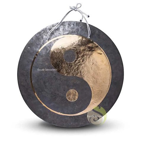 Gong yin yang noir or lotus couleur Ø 70 cm bronze à suspendre pour yoga ou méditation
