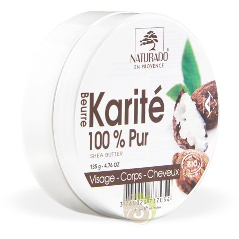Naturado Karité pur 100% BIO, soin lèvres, cheveux, mains, pieds secs, crevasses, peaux sèches
