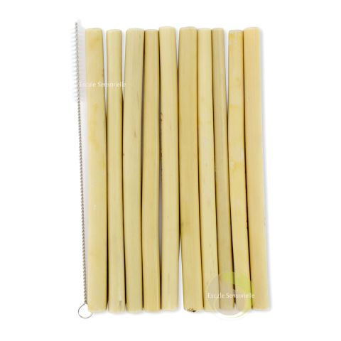 Pailles bambou réutilisables avec goupillon et sac de rangement
