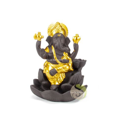 Support doré Ganesh pour encens à refoulement en céramique