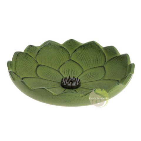 Support encens Iwachu lotus vert en fonte japonais méthode ancestrale