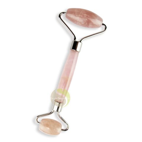 Roulette de massage visage chi en pierre minérale quartz rose 