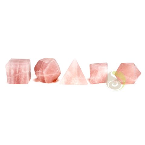 Solides de Platon quartz rose géométrie sacrée 5 éléments