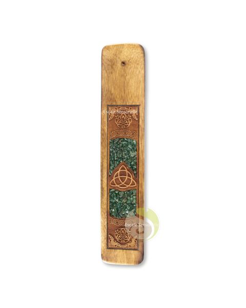 Support bois et pierre minérale symbole triquetra pour encens 